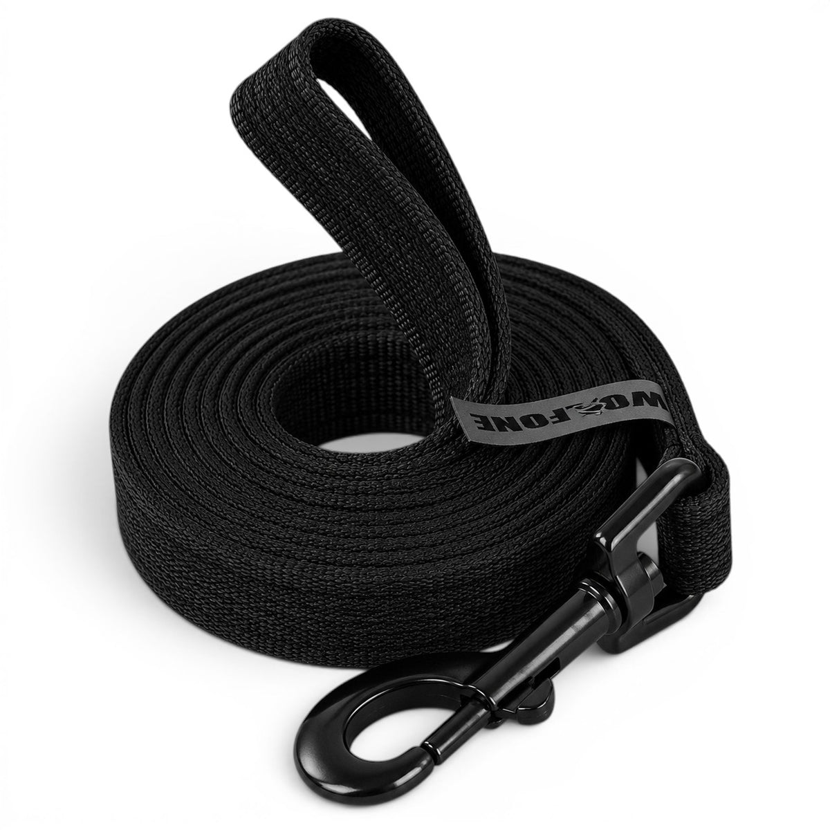 Laisse pour chien AventureCanine en nylon noir renforcé avec poignée rembourrée et mousqueton robuste