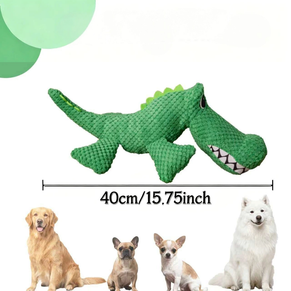 Peluche crocodile verte AventureCanine avec couineur pour chien, tissu résistant double couche de 40 cm