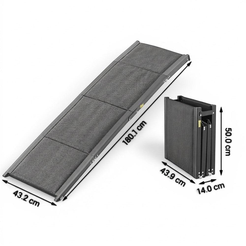 Rampe pliable AventureCanine en aluminium et tissu Oxford gris avec surface antidérapante pour accès voiture