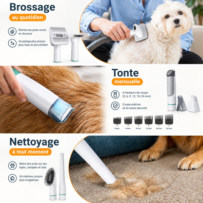 Aspirateur à poils de chien - Kit toilettage complet 3 en 1