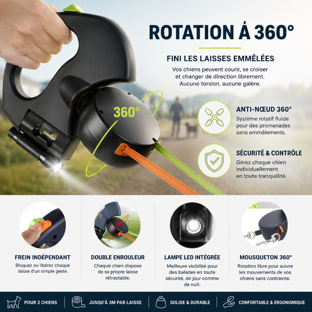 Laisse double anti-nœud - Duo Flex