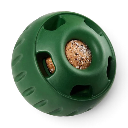 Balle à fourrer AventureCanine verte et dévissable pour chien, idéale pour distribuer des friandises et occuper