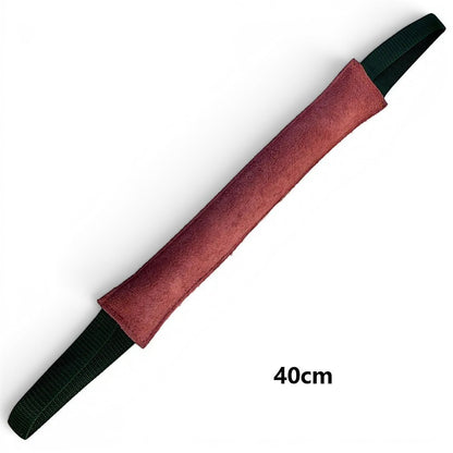 Boudin de mordant AventureCanine en cuir marron avec deux poignées en nylon noir pour l'entraînement du chien