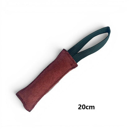 Boudin de mordant AventureCanine en cuir marron avec poignée en nylon noir pour l'entraînement du chien