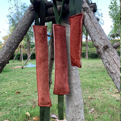 Boudins de mordant en cuir AventureCanine avec poignées en nylon vert pour l'entraînement et le jeu de traction