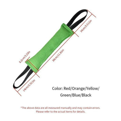 Boudin de mordant AventureCanine en jute vert avec deux poignées noires pour entraînement et jeux de traction