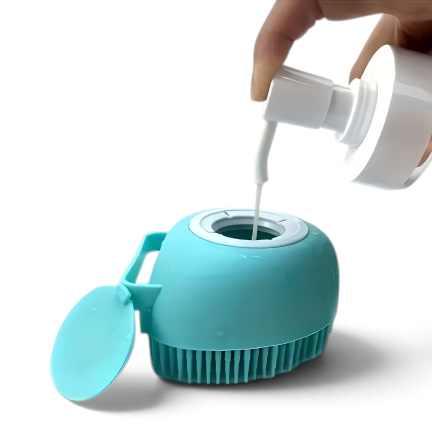 Brosse de lavage AventureCanine bleu turquoise avec réservoir de shampoing pour chien