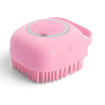 Brosse de lavage AventureCanine rose avec réservoir à shampoing et picots souples pour le toilettage du chien