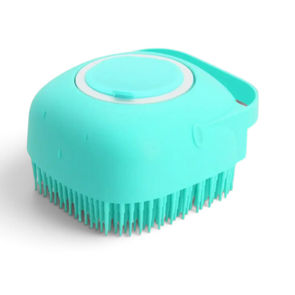 Brosse de lavage AventureCanine bleu turquoise avec réservoir de shampoing intégré et picots souples pour chien