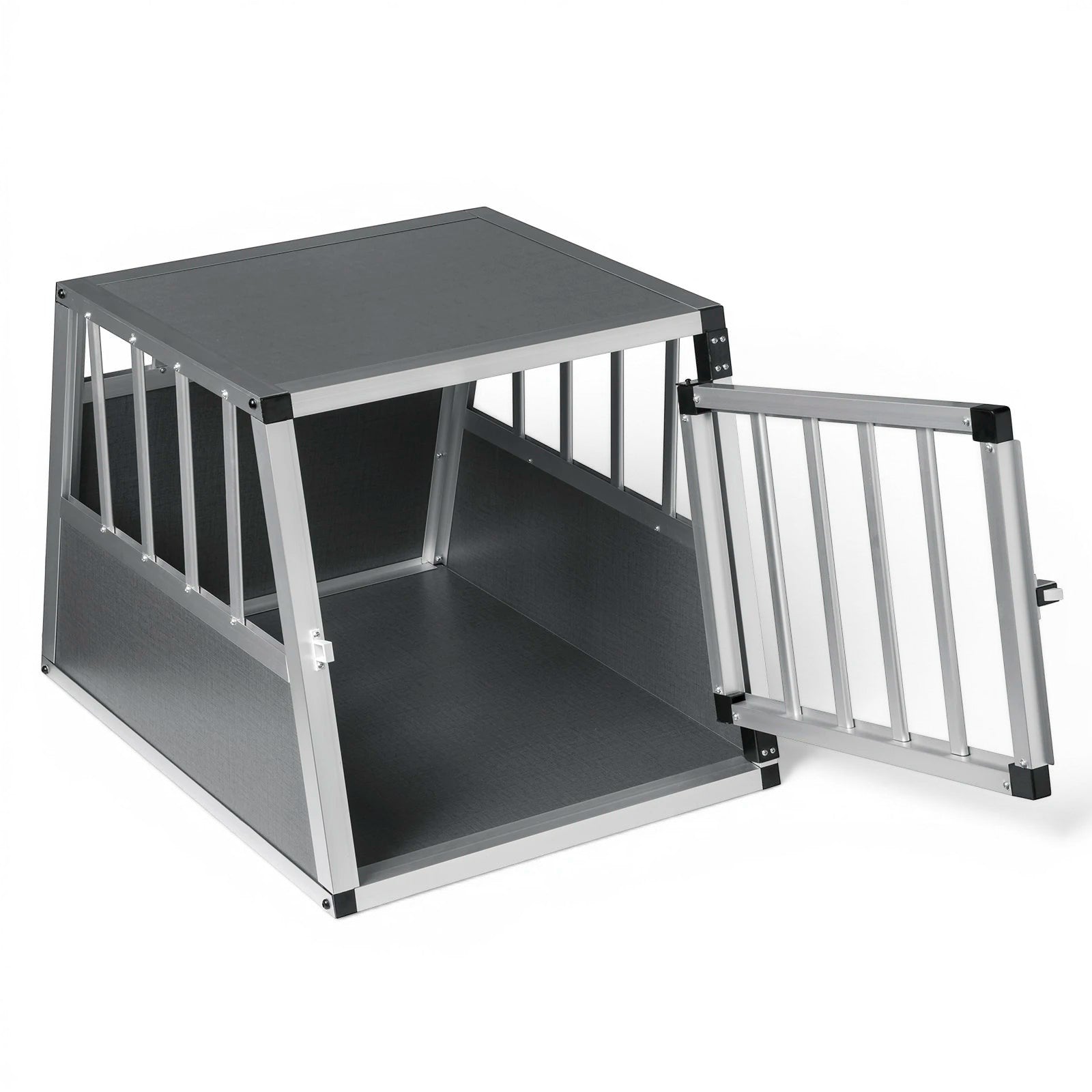 Cage de transport AventureCanine en aluminium et MDF gris avec porte verrouillable pour chien en voiture