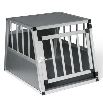 Cage de transport AventureCanine en aluminium et MDF gris pour chien avec porte verrouillable et panneaux ajourés