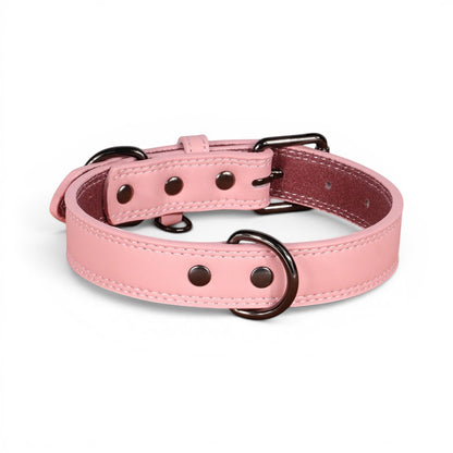 Collier pour chien AventureCanine en cuir véritable rose avec bouclerie métallique robuste et coutures soignées