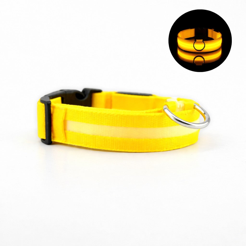 Collier lumineux AventureCanine jaune en nylon avec LED pour la sécurité nocturne du chien