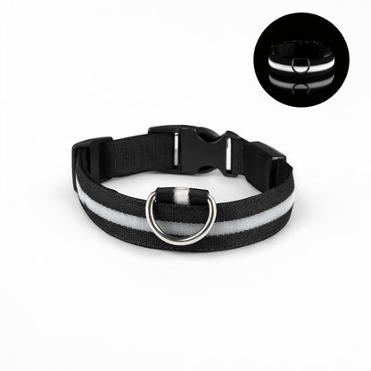Collier lumineux AventureCanine en nylon noir avec bande LED pour la sécurité nocturne du chien