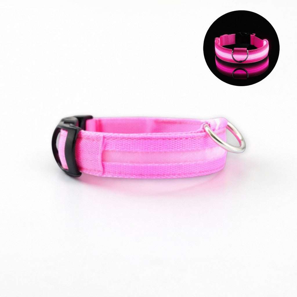 Collier lumineux AventureCanine rose en nylon avec LED intégrée pour la sécurité nocturne des chiens
