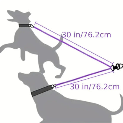 Coupleur de laisse AventureCanine pour deux chiens avec corde tressée violette et système pivotant anti-nœud