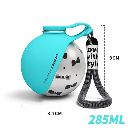 Gourde AventureCanine en acier inoxydable avec gamelle en silicone turquoise et motif nœuds papillon pour chien