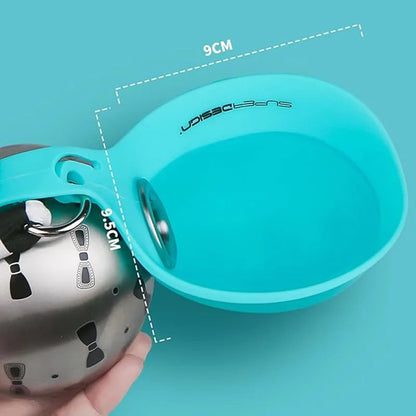 Gourde AventureCanine en acier inoxydable avec gamelle en silicone bleu turquoise dépliable pour chien