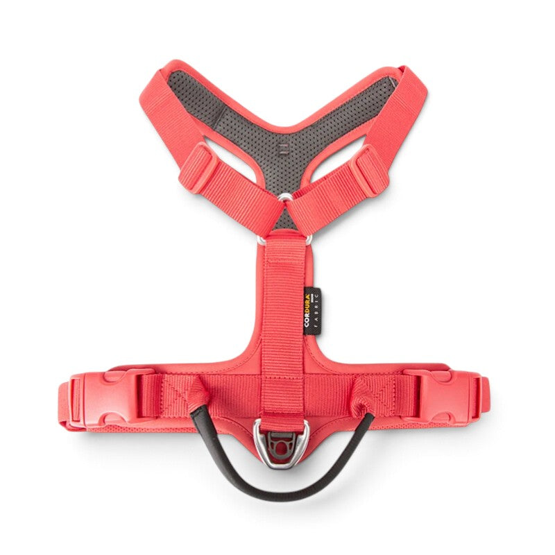 Harnais anti-traction en Y AventureCanine rouge en nylon Cordura avec poignée dorsale et rembourrage respirant