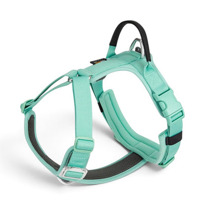 Harnais anti-traction en Y AventureCanine vert menthe en nylon Cordura avec poignée dorsale et rembourrage confortable