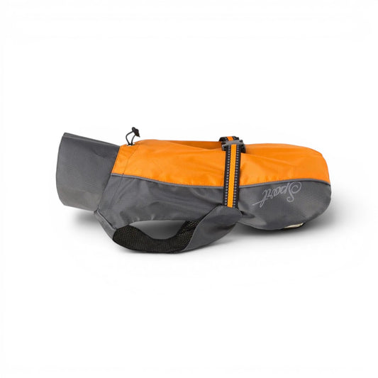 Imperméable pour chien AventureCanine orange et gris en polyester avec bandes réfléchissantes pour la visibilité