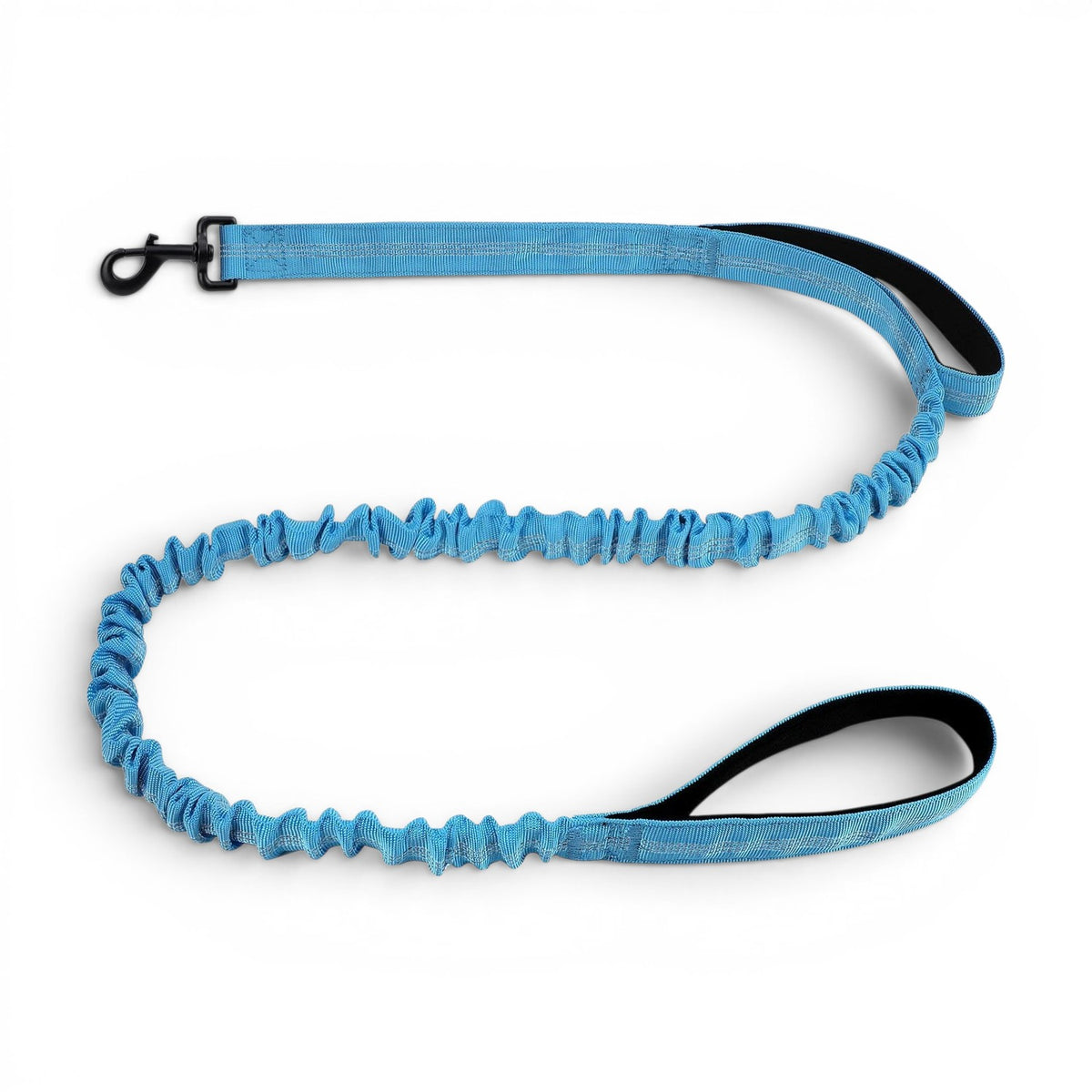 Laisse amortissante bleue AventureCanine en nylon avec deux poignées rembourrées pour chien