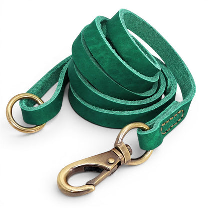 Laisse pour chien AventureCanine en cuir véritable vert souple avec mousqueton en laiton vieilli