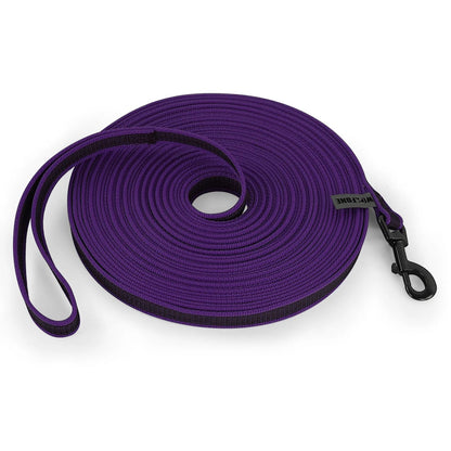 Longe AventureCanine violette en nylon renforcé pour chien avec mousqueton noir pour l'éducation et les balades