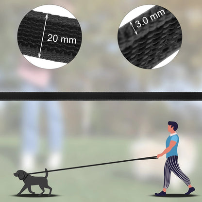 Longe renforcée AventureCanine noire en nylon et fibre pour chien, idéale pour l'éducation et les promenades.