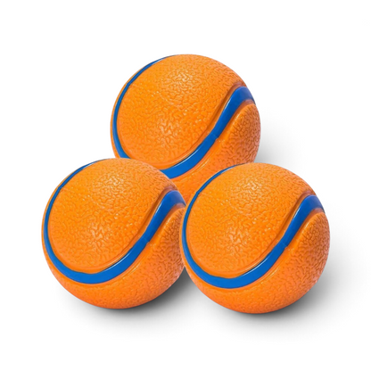 Lot de 3 balles AventureCanine en caoutchouc orange et bleu pour chien, idéales pour le lancer et la mastication