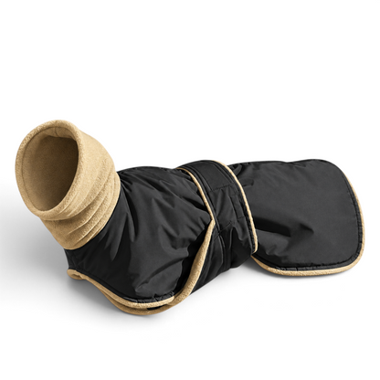 Manteau d'hiver AventureCanine noir et beige pour chien en polyester imperméable avec col montant protecteur