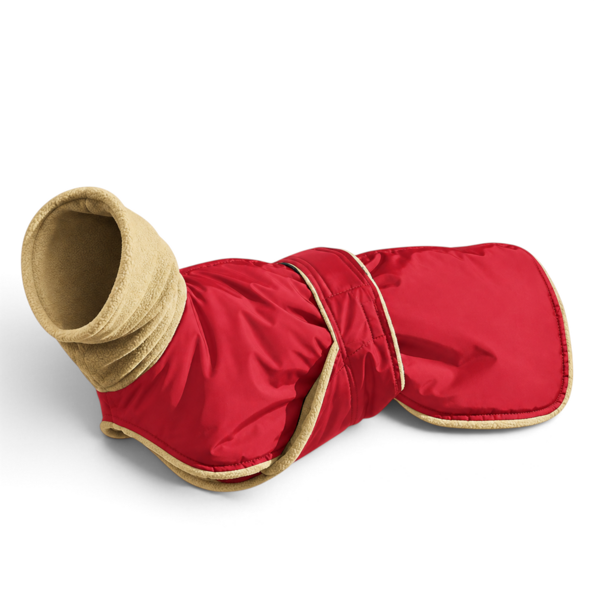 Manteau d'hiver AventureCanine rouge imperméable pour chien avec col montant en polaire beige