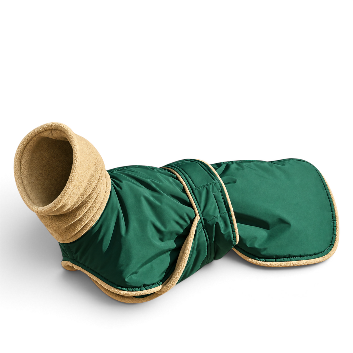 Manteau AventureCanine pour chien vert imperméable avec col montant en polaire beige pour l'hiver