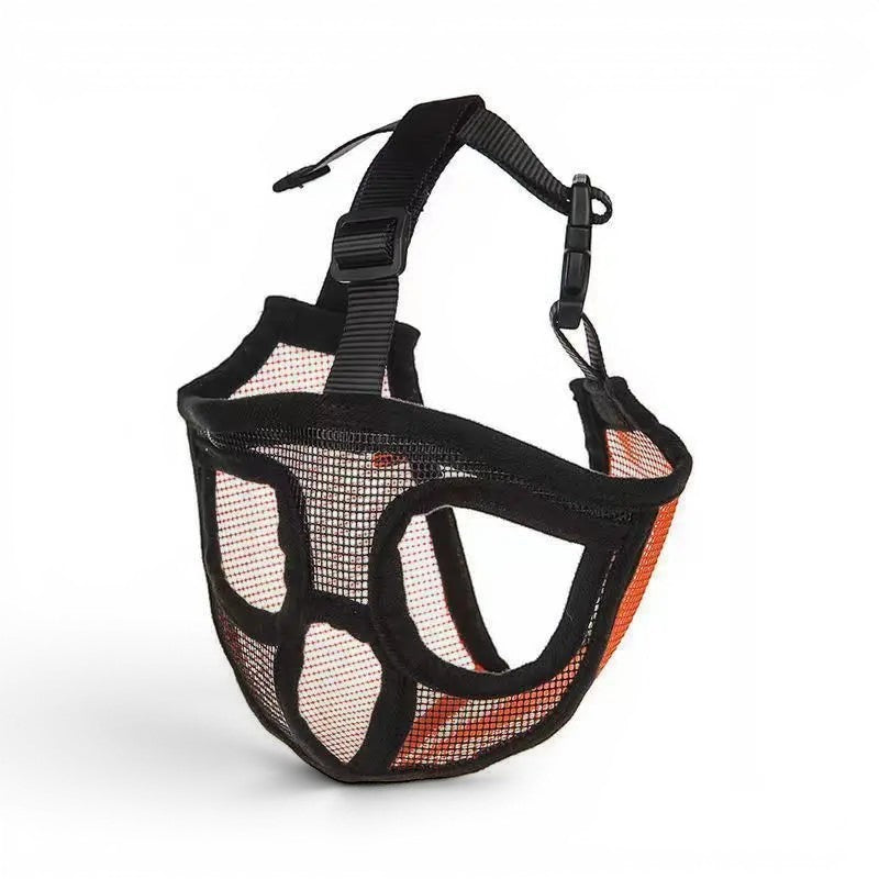 Muselière AventureCanine en nylon noir et orange pour chien à museau court avec sangles réglables et filet respirant