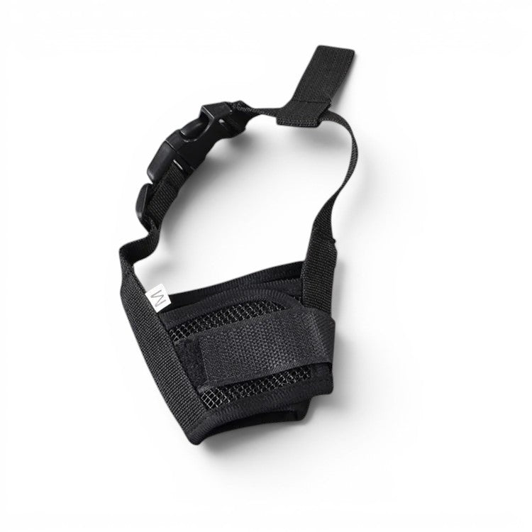 Muselière AventureCanine en nylon noir avec maille respirante et sangles réglables pour chien