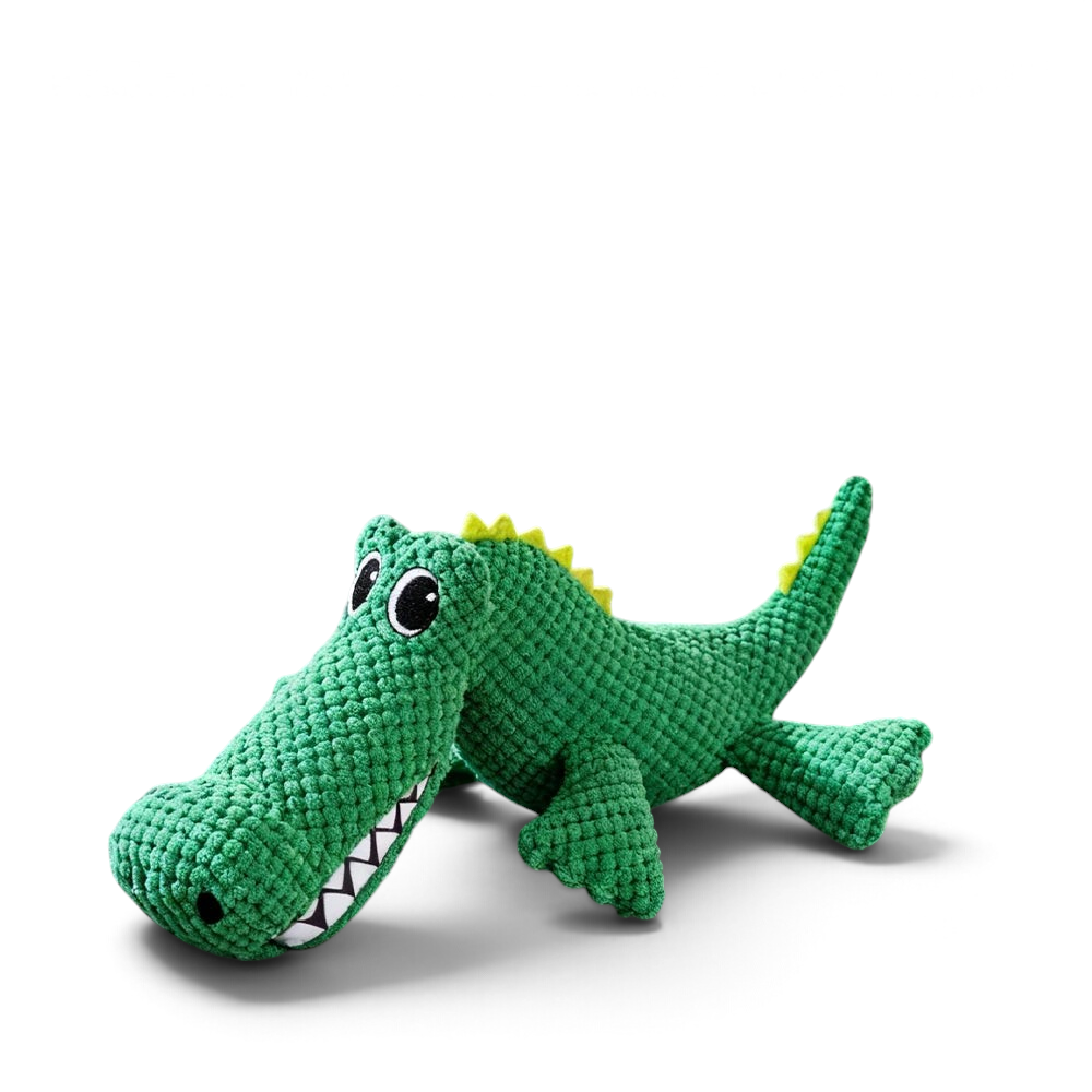 Peluche crocodile AventureCanine verte et texturée avec couineur pour chien