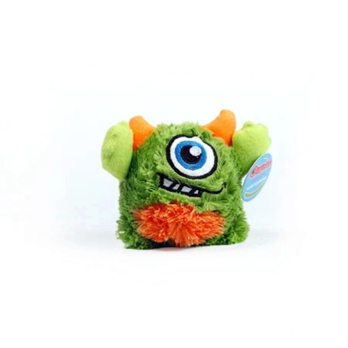 Peluche monstre AventureCanine verte et orange, douce et couinante pour chien