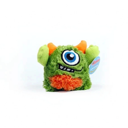 Peluche monstre AventureCanine verte et orange, douce et couinante pour chien