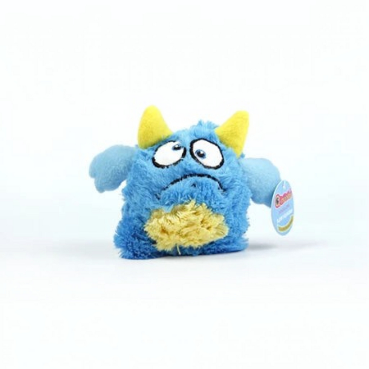 Peluche monstre AventureCanine bleue et jaune avec texture douce et couineur pour chien