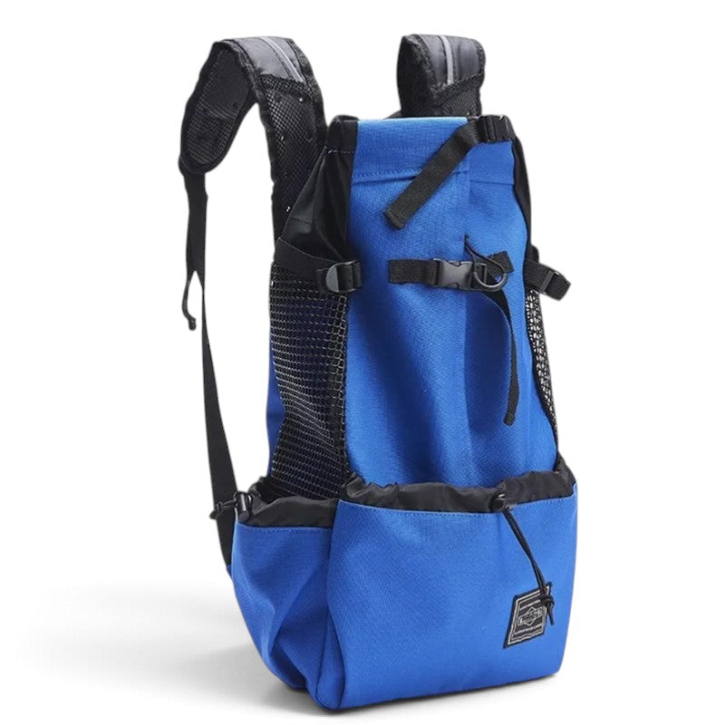 Sac à dos de transport AventureCanine bleu en nylon respirant avec bretelles rembourrées pour randonnée avec chien