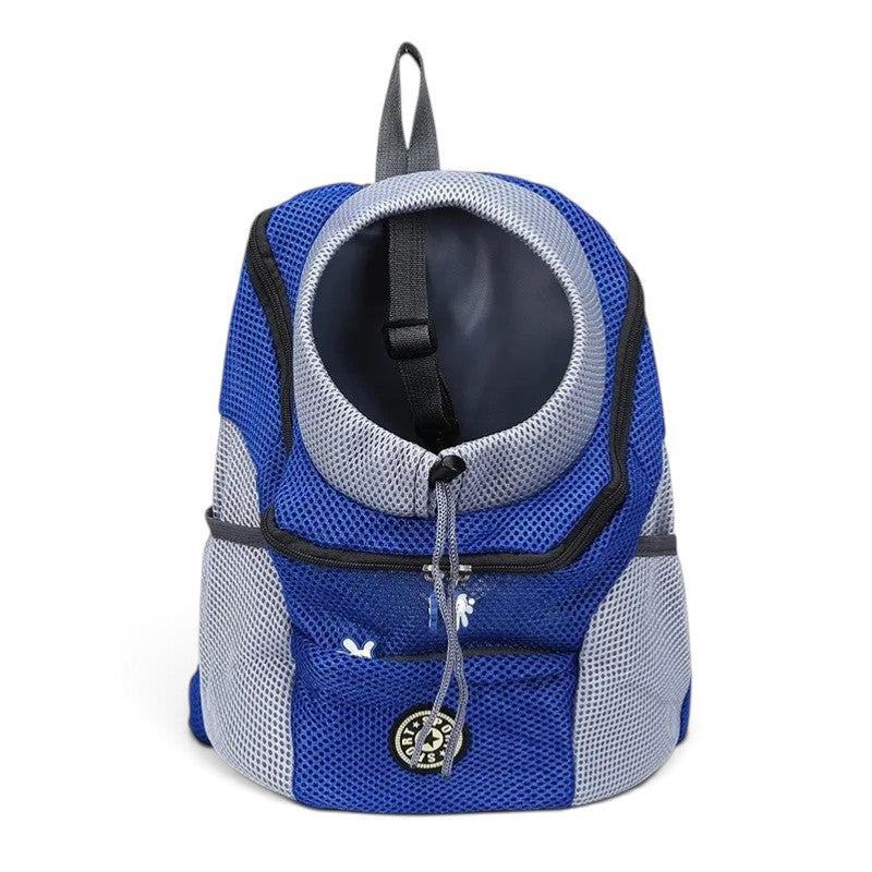 Sac à dos de transport AventureCanine bleu et gris en maille respirante pour petit chien avec cordon de sécurité