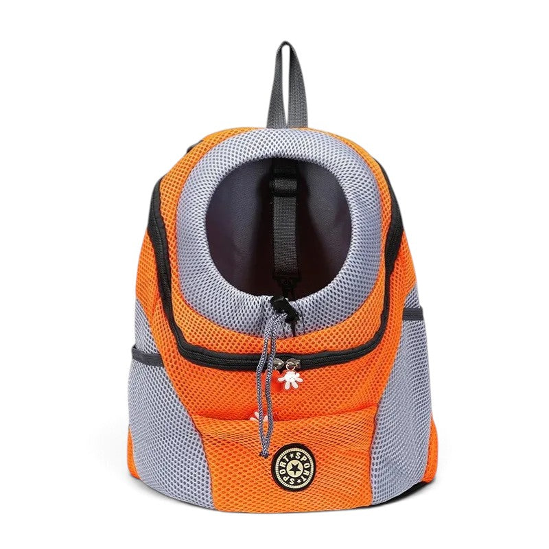 Sac à dos AventureCanine orange et gris en maille respirante pour le transport sécurisé de petit chien