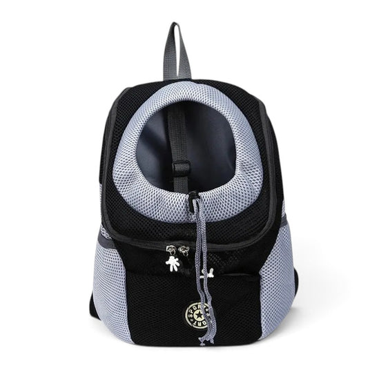 Sac à dos AventureCanine noir et gris en maille respirante pour le transport confortable de petit chien
