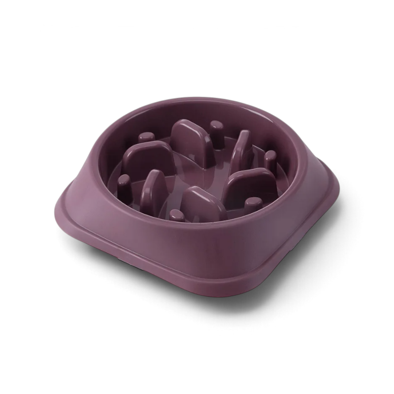 Gamelle anti-glouton AventureCanine violette en forme de labyrinthe pour chien, base antidérapante en plastique PP