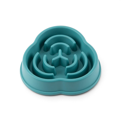 Gamelle anti-glouton AventureCanine bleue en forme de labyrinthe pour chien, design ergonomique et antidérapant.